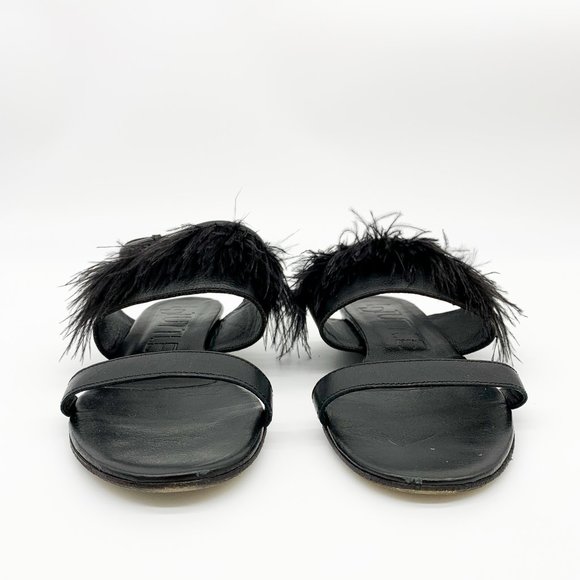 LD TUTTLE Ostrich Feather Leather Sandals Black - Picture 3 of 11